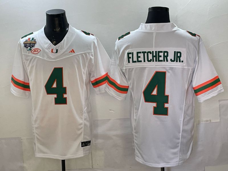 Men 2026 Miami Hurricanes #4 Fletcher jr White 3th generations Limited NCAA Jersey 0025